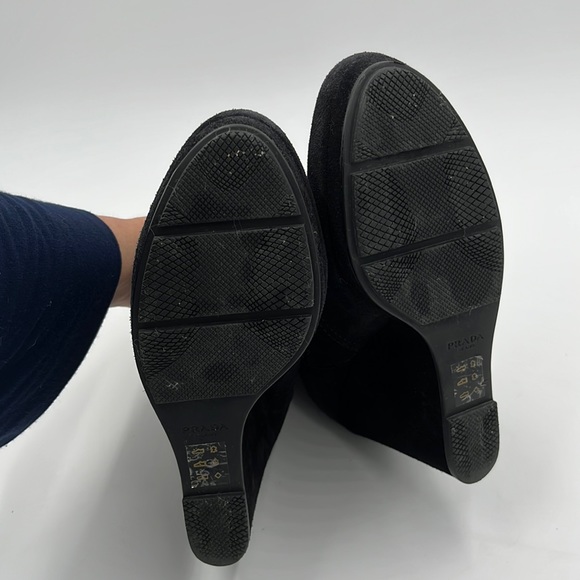 Prada Black Suede Wedge Ankle Boots - Size 38 - Picture 13 of 17